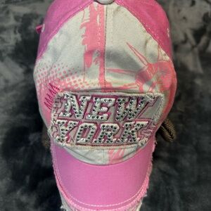 Pink 'New York' Embellished Baseball Cap